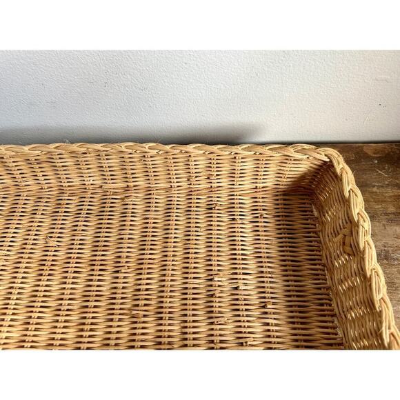 Vintage Wicker Rectangular Serving Tray with Handles | Cottagecore - Picture 6 of 8